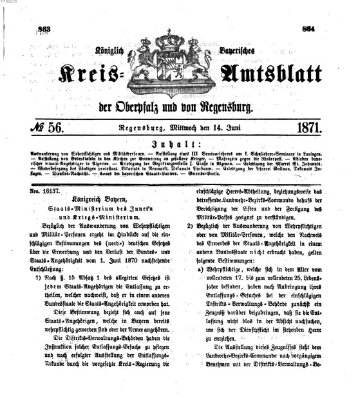 Königlich-bayerisches Kreis-Amtsblatt der Oberpfalz und von Regensburg (Königlich bayerisches Intelligenzblatt für die Oberpfalz und von Regensburg) Mittwoch 14. Juni 1871