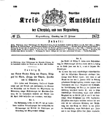 Königlich-bayerisches Kreis-Amtsblatt der Oberpfalz und von Regensburg (Königlich bayerisches Intelligenzblatt für die Oberpfalz und von Regensburg) Samstag 17. Februar 1872