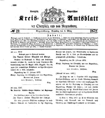 Königlich-bayerisches Kreis-Amtsblatt der Oberpfalz und von Regensburg (Königlich bayerisches Intelligenzblatt für die Oberpfalz und von Regensburg) Samstag 2. März 1872