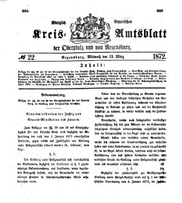Königlich-bayerisches Kreis-Amtsblatt der Oberpfalz und von Regensburg (Königlich bayerisches Intelligenzblatt für die Oberpfalz und von Regensburg) Mittwoch 13. März 1872
