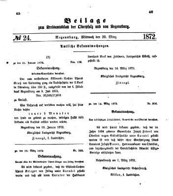 Königlich-bayerisches Kreis-Amtsblatt der Oberpfalz und von Regensburg (Königlich bayerisches Intelligenzblatt für die Oberpfalz und von Regensburg) Dienstag 20. Februar 1872