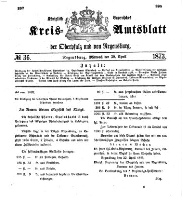 Königlich-bayerisches Kreis-Amtsblatt der Oberpfalz und von Regensburg (Königlich bayerisches Intelligenzblatt für die Oberpfalz und von Regensburg) Mittwoch 30. April 1873