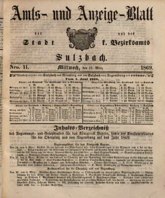 Amts- und Anzeigeblatt der Stadt und des K. Bezirksamts Sulzbach (Sulzbacher Wochenblatt) Mittwoch 17. März 1869