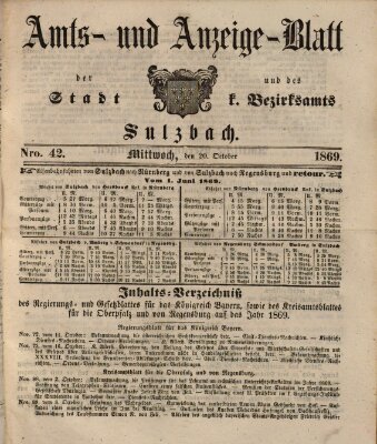 Amts- und Anzeigeblatt der Stadt und des K. Bezirksamts Sulzbach (Sulzbacher Wochenblatt) Mittwoch 20. Oktober 1869