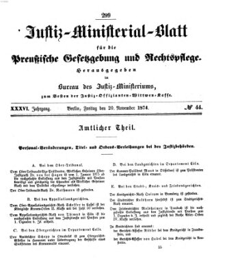 Justiz-Ministerialblatt für die preußische Gesetzgebung und Rechtspflege Freitag 20. November 1874