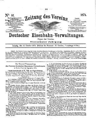 Zeitung des Vereins Deutscher Eisenbahnverwaltungen (Eisenbahn-Zeitung) Montag 12. Oktober 1874