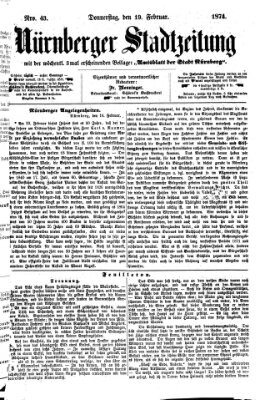 Nürnberger Stadtzeitung (Nürnberger Abendzeitung) Donnerstag 19. Februar 1874
