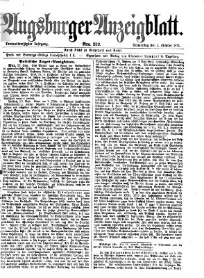 Augsburger Anzeigeblatt Donnerstag 1. Oktober 1874