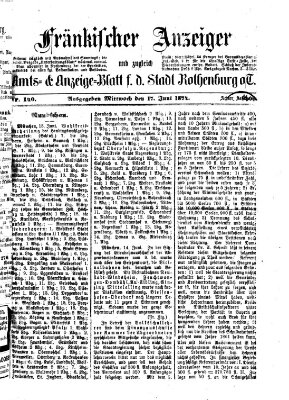 Fränkischer Anzeiger Mittwoch 17. Juni 1874