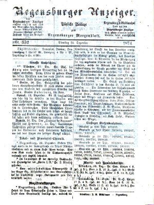 Regensburger Anzeiger Dienstag 22. Dezember 1874
