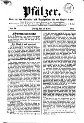Pfälzer Freitag 10. April 1874