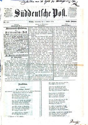 Süddeutsche Post Donnerstag 1. Oktober 1874