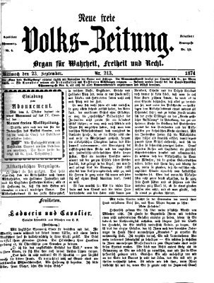 Neue freie Volks-Zeitung Mittwoch 23. September 1874