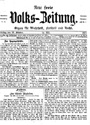 Neue freie Volks-Zeitung Freitag 16. Oktober 1874