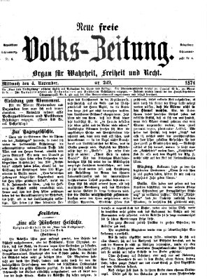 Neue freie Volks-Zeitung Mittwoch 4. November 1874