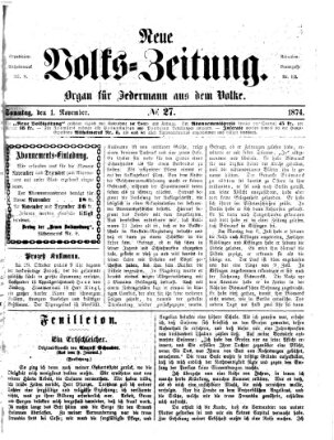 Neue Volks-Zeitung Sonntag 1. November 1874