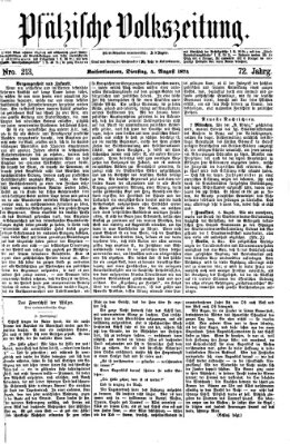 Pfälzische Volkszeitung Dienstag 4. August 1874