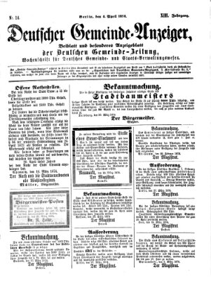 Deutsche Gemeinde-Zeitung Samstag 4. April 1874