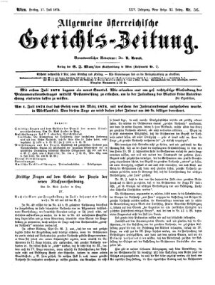 Allgemeine österreichische Gerichts-Zeitung Freitag 17. Juli 1874