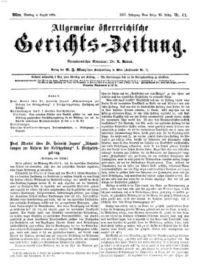 Allgemeine österreichische Gerichts-Zeitung Dienstag 4. August 1874