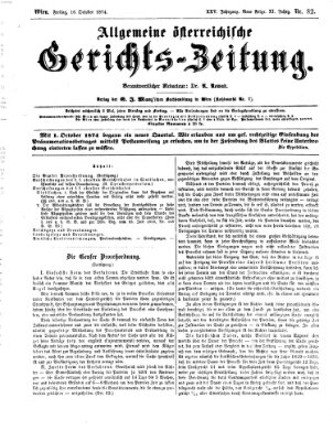 Allgemeine österreichische Gerichts-Zeitung Freitag 16. Oktober 1874