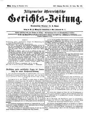 Allgemeine österreichische Gerichts-Zeitung Freitag 20. November 1874
