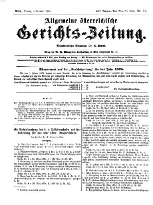 Allgemeine österreichische Gerichts-Zeitung Dienstag 8. Dezember 1874
