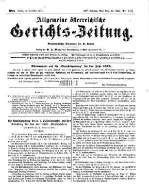 Allgemeine österreichische Gerichts-Zeitung Freitag 25. Dezember 1874