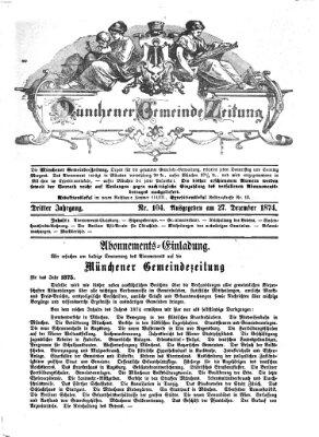 Münchener Gemeinde-Zeitung Sonntag 27. Dezember 1874
