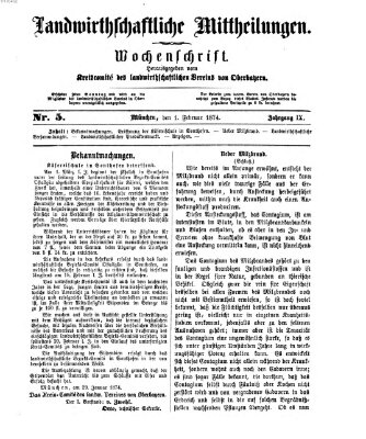 Landwirthschaftliche Mittheilungen Sonntag 1. Februar 1874