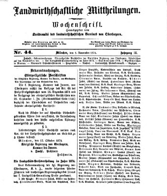 Landwirthschaftliche Mittheilungen Sonntag 1. November 1874