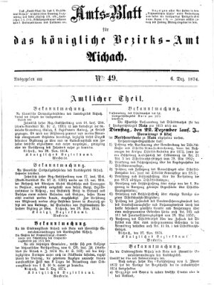 Amtsblatt für das Bezirksamt und Amtsgericht Aichach Sonntag 6. Dezember 1874