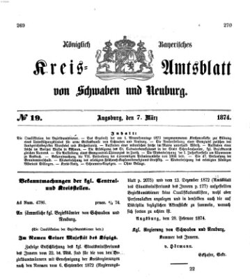 Königlich Bayerisches Kreis-Amtsblatt von Schwaben und Neuburg Samstag 7. März 1874