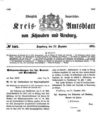 Königlich Bayerisches Kreis-Amtsblatt von Schwaben und Neuburg Mittwoch 23. Dezember 1874