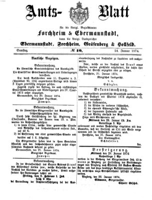 Amtsblatt für die Königlichen Bezirksämter Forchheim und Ebermannstadt sowie für die Königliche Stadt Forchheim Samstag 24. Januar 1874