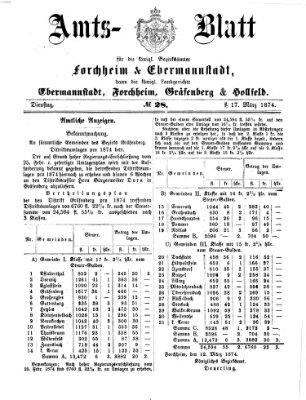 Amtsblatt für die Königlichen Bezirksämter Forchheim und Ebermannstadt sowie für die Königliche Stadt Forchheim Dienstag 17. März 1874