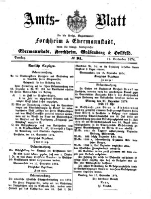 Amtsblatt für die Königlichen Bezirksämter Forchheim und Ebermannstadt sowie für die Königliche Stadt Forchheim Samstag 19. September 1874