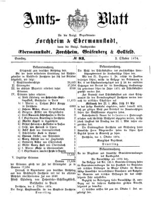 Amtsblatt für die Königlichen Bezirksämter Forchheim und Ebermannstadt sowie für die Königliche Stadt Forchheim Samstag 3. Oktober 1874
