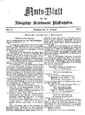 Amtsblatt für das Bezirksamt Pfaffenhofen Sonntag 11. Januar 1874