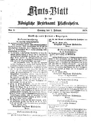Amtsblatt für das Bezirksamt Pfaffenhofen Sonntag 1. Februar 1874