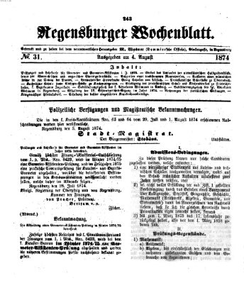Regensburger Wochenblatt Dienstag 4. August 1874