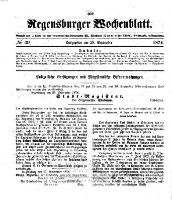 Regensburger Wochenblatt Dienstag 29. September 1874