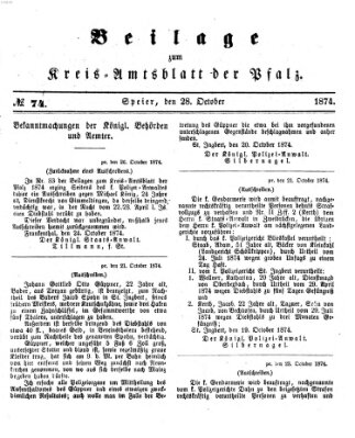 Königlich-bayerisches Kreis-Amtsblatt der Pfalz (Königlich bayerisches Amts- und Intelligenzblatt für die Pfalz) Mittwoch 28. Oktober 1874