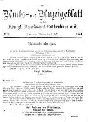 Amts- und Anzeigenblatt für das Königliche Bezirksamt Rothenburg o.T. (Amts- und Anzeigenblatt für die Stadt und das Königl. Bezirksamt Rothenburg) Montag 6. Juli 1874