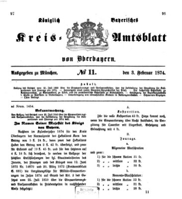 Königlich-bayerisches Kreis-Amtsblatt von Oberbayern (Münchner Intelligenzblatt) Dienstag 3. Februar 1874