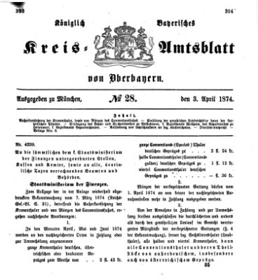 Königlich-bayerisches Kreis-Amtsblatt von Oberbayern (Münchner Intelligenzblatt) Freitag 3. April 1874