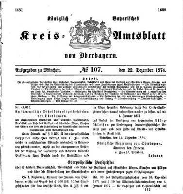 Königlich-bayerisches Kreis-Amtsblatt von Oberbayern (Münchner Intelligenzblatt) Dienstag 22. Dezember 1874