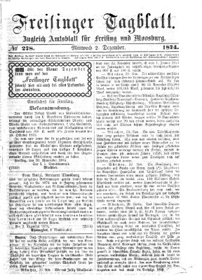 Freisinger Tagblatt (Freisinger Wochenblatt) Mittwoch 2. Dezember 1874