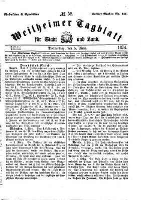 Weilheimer Tagblatt für Stadt und Land Donnerstag 5. März 1874