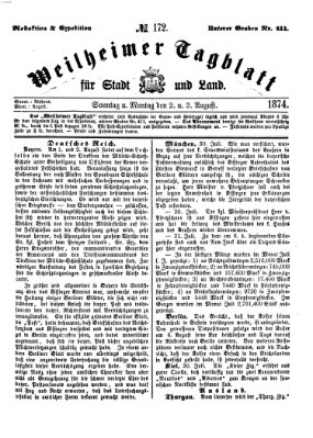 Weilheimer Tagblatt für Stadt und Land Montag 3. August 1874